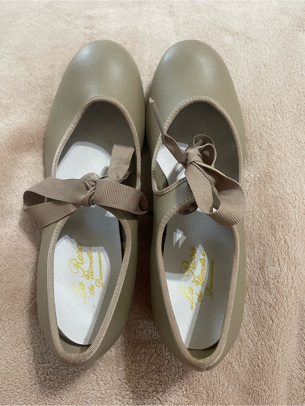 Taupe Girls Mary Jane Ballet Flats with Ribbon